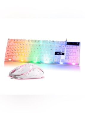 chic White RGB Gaming Keyboard and Mouse Combo - White